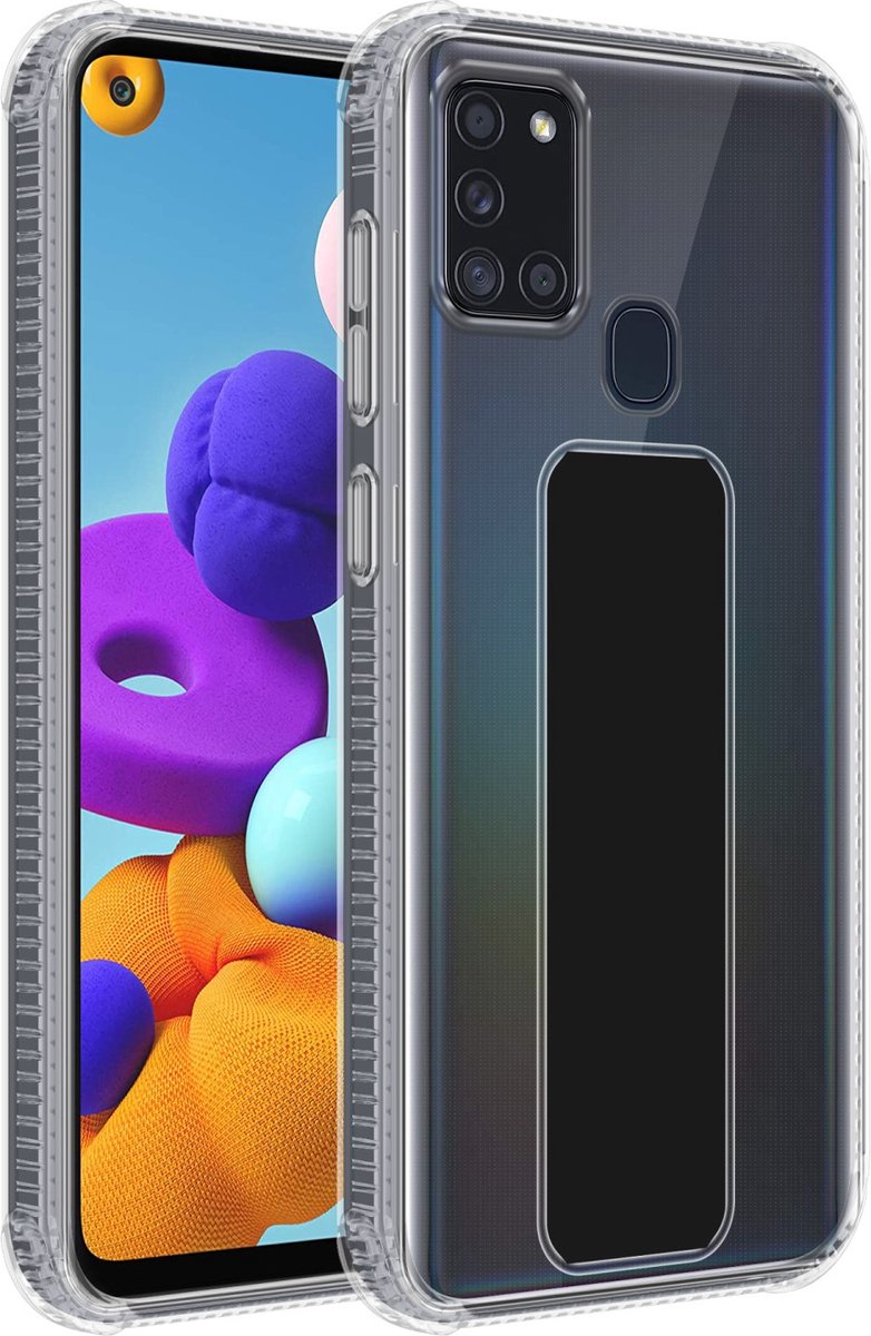 Cadorabo Hoesje geschikt voor Samsung Galaxy A21s in ZWART - Beschermhoes gemaakt van flexibel TPU silicone Cover Case met houder en standfunctie