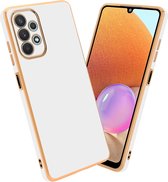 Cadorabo Hoesje geschikt voor Samsung Galaxy A32 4G in Glossy Wit - Goud - Beschermhoes Case Cover van flexibel TPU-silicone en met camerabescherming