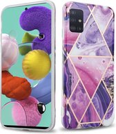 Cadorabo Hoesje geschikt voor Samsung Galaxy A51 5G in Paars Golf Marmer No. 14 - Beschermhoes gemaakt van TPU siliconen Case Cover met mozaïek motief