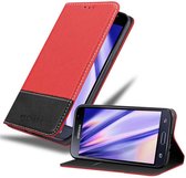 Cadorabo Hoesje geschikt voor Samsung Galaxy J3 2016 in ROOD ZWART - Beschermhoes met magnetische sluiting, standfunctie en kaartvakje Book Case Cover Etui