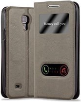 Cadorabo Hoesje voor Samsung Galaxy S4 MINI in STEEN BRUIN - Beschermhoes met magnetische sluiting, standfunctie en 2 kijkvensters Book Case Cover Etui