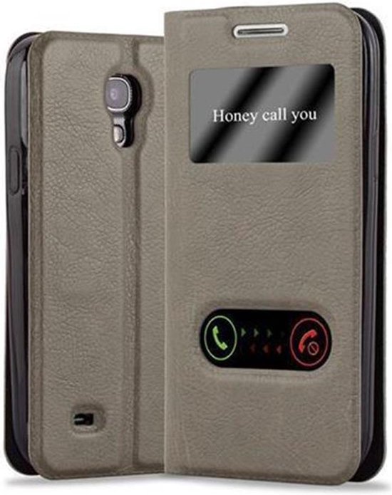 Cadorabo Hoesje geschikt voor Samsung Galaxy S4 MINI in STEEN BRUIN - Beschermhoes met magnetische sluiting, standfunctie en 2 kijkvensters Book Case Cover Etui