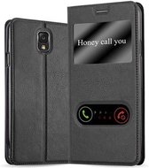 Cadorabo Hoesje geschikt voor Samsung Galaxy NOTE 3 in KOMEET ZWART - Beschermhoes met magnetische sluiting, standfunctie en 2 kijkvensters Book Case Cover Etui