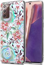 Cadorabo Hoesje geschikt voor Samsung Galaxy NOTE 20 in PERZIK BLOESEMS - Beschermhoes gemaakt van TPU siliconen Case Cover met bloemenmotief