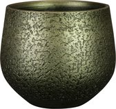 Steege Plantenpot/bloempot - keramiek - metallic donkergroen/touch of gold - D23/H20 cm