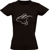 Konijn Dames T-shirt | huisdier | dier | tekening | haas | hazen | Zwart