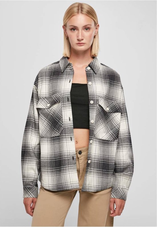 Urban Classics - Oversized Check Shirt Blouse - 3XL - Gebroken wit/Zwart