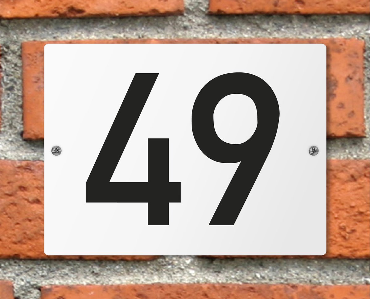 Huisnummerbord wit - Nummer 49 - standaard - 16 x 12 cm - schroeven - naambord - nummerbord - voordeur
