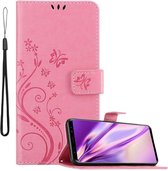Cadorabo Hoesje voor Samsung Galaxy S9 PLUS in BLOEMEN ROZE - Beschermhoes in bloemmotief met magnetische sluiting, standfunctie en kaartsleuven Book Case Cover Etui