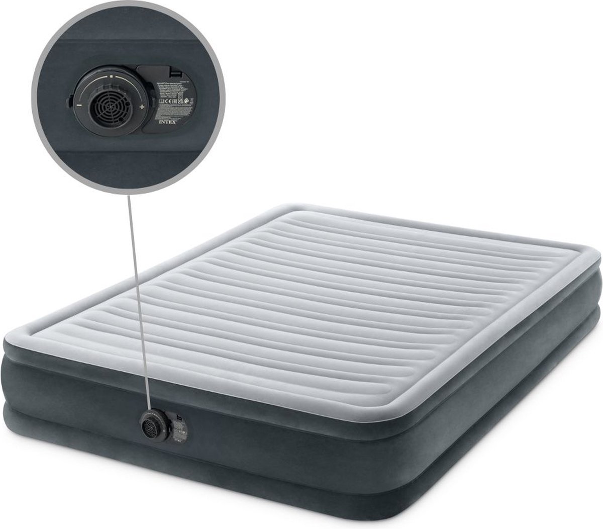 Intex Luchtbed - 2-Persoons - 152 x 203 x 33 cm - Grijs - Inclusief pomp - Hoeslaken en Reparatieset