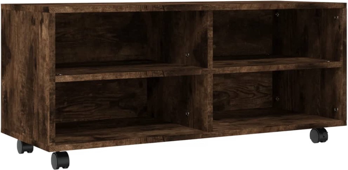vidaXL - Tv-meubel - met - wieltjes - 90x35x35 - cm - bewerkt - hout - gerookt - eiken