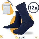 Loxxey® - Katoen - Chaussettes Homme - 12 Paires - Taille 43-46 - Bleu Foncé + Filet à Linge 33x22cm