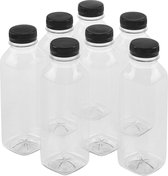 PrimeMatik - Recycleerbare PET plastic flessen, vierkant en transparant 400ml, 7 stuks.