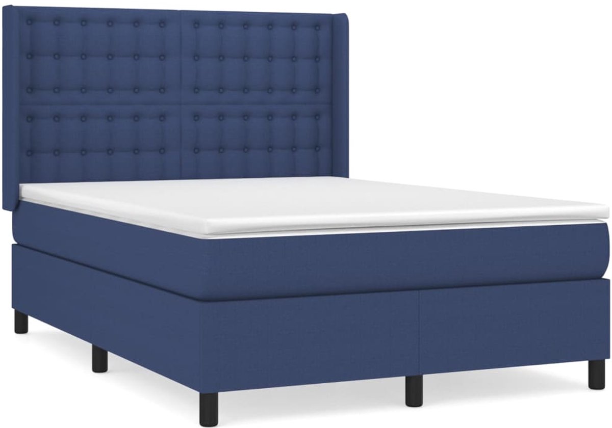 vidaXL - Boxspring - met - matras - stof - blauw - 140x190 - cm