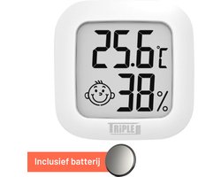 Triple J® Hygrometer & Thermometer Binnen Digitaal – Luchtvochtigheidsmeter – Comfortindicator – Incl. Batterij & Plakstrip – Wit