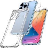 Hoesje Geschikt voor iPhone 14 Pro Max met Extra Camera Bescherming Doorzichtig Shockproof backcover incl 2x screenprotector tempered glass – Transparant