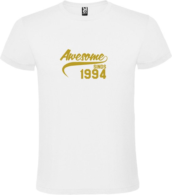 Wit T-Shirt met “Awesome sinds 1994 “ Afbeelding Goud Size XXXL