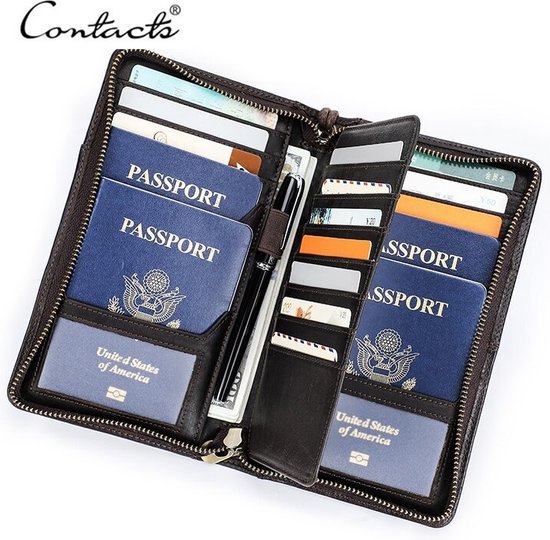 Contacts couverture de passeport de luxe marron foncé - portefeuille pour  hommes -... | bol