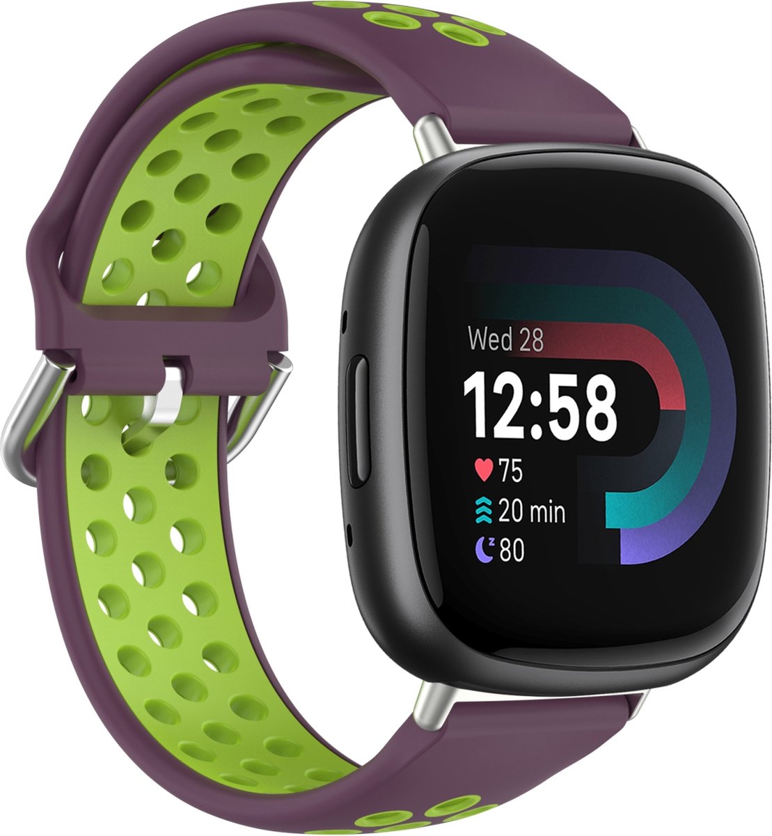 By Qubix - Geschikt voor fitbit Versa 3 & 4 / Sense 1 & 2 - Sport editie - Large - Paars + groen