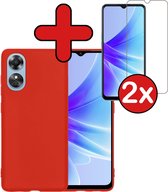 Hoesje Geschikt voor OPPO A17 Hoesje Siliconen Case Hoes Met 2x Screenprotector - Hoes Geschikt voor OPPO A17 Hoes Cover Case - Rood