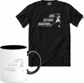 Long Distance Marathon | Hardlopen - Rennen - Sporten - T-Shirt met mok - Unisex - Zwart - Maat L
