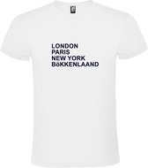 wit T-Shirt met London,Paris, New York , Bökkenlaand tekst Zwart Size XXXXXL