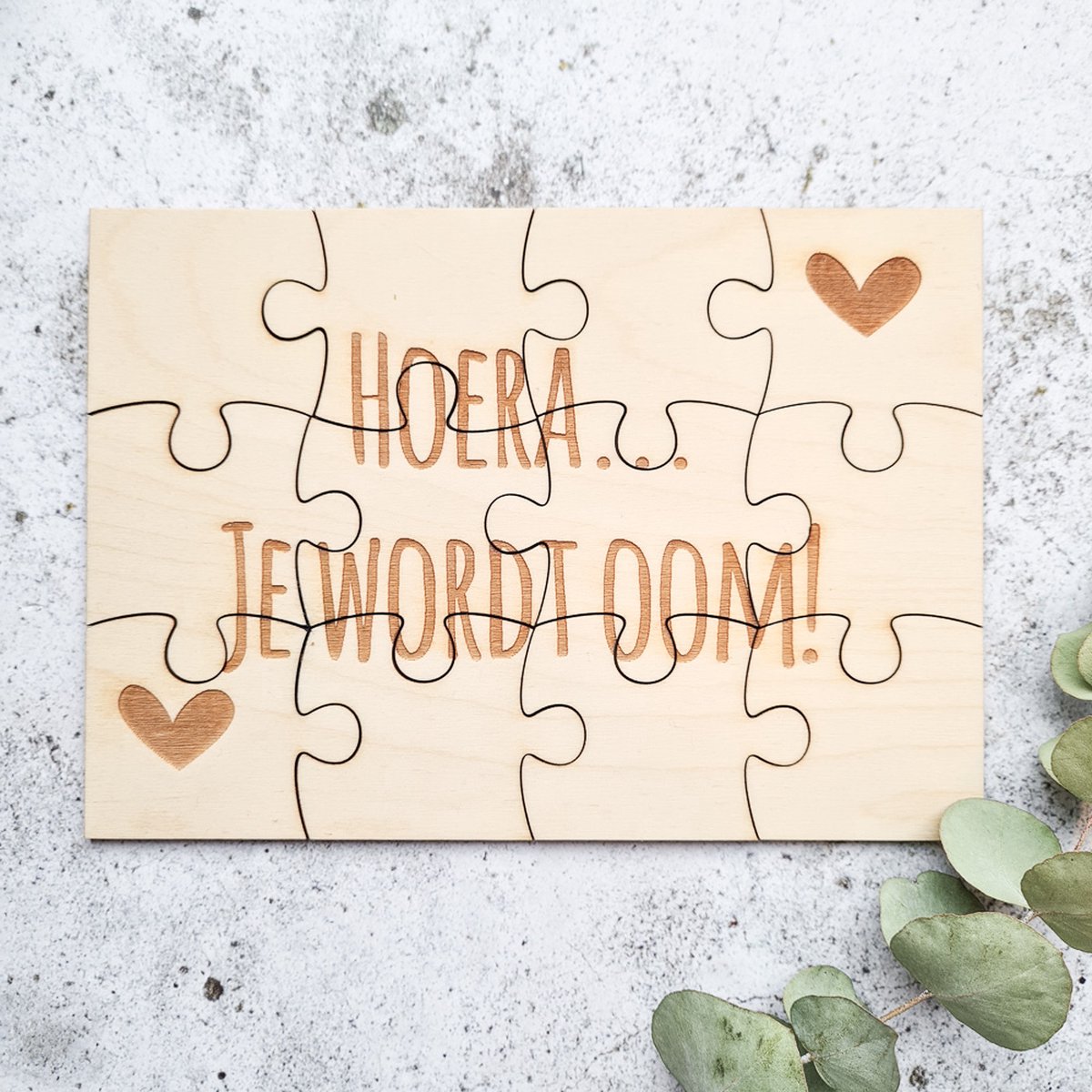 Hoera... Je wordt oom! | Houten puzzel A5 | Zwangerschapsaankondiging | Bekendmaking zwangerschap