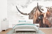 Behang - Fotobehang Schotse hooglander - Dieren - Potlood - Breedte 320 cm x hoogte 240 cm