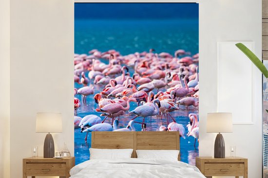 Behang - Fotobehang Flamingo - Water - Tropisch - Water - Roze - Breedte 160 cm x hoogte 240 cm