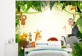 Behang babykamer - Fotobehang Jungle - Dieren - Slang - Olifant - Jongens - Meisje - Kids - Baby - Breedte 375 cm x hoogte 300 cm - Kinderbehang