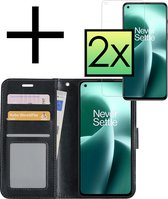 Hoes Geschikt voor OnePlus Nord 2T Hoesje Book Case Hoes Flip Cover Wallet Bookcase Met 2x Screenprotector - Zwart