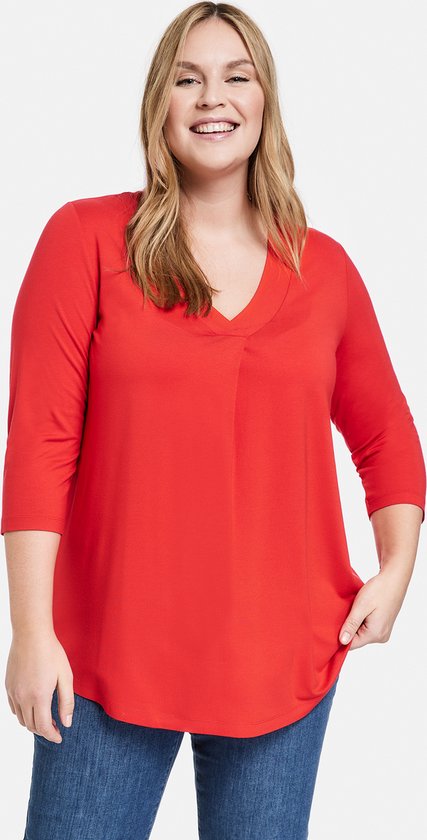 Shirt met 3/4-mouwen en rimpeling opzij in roze/ecru bedrukt | Your