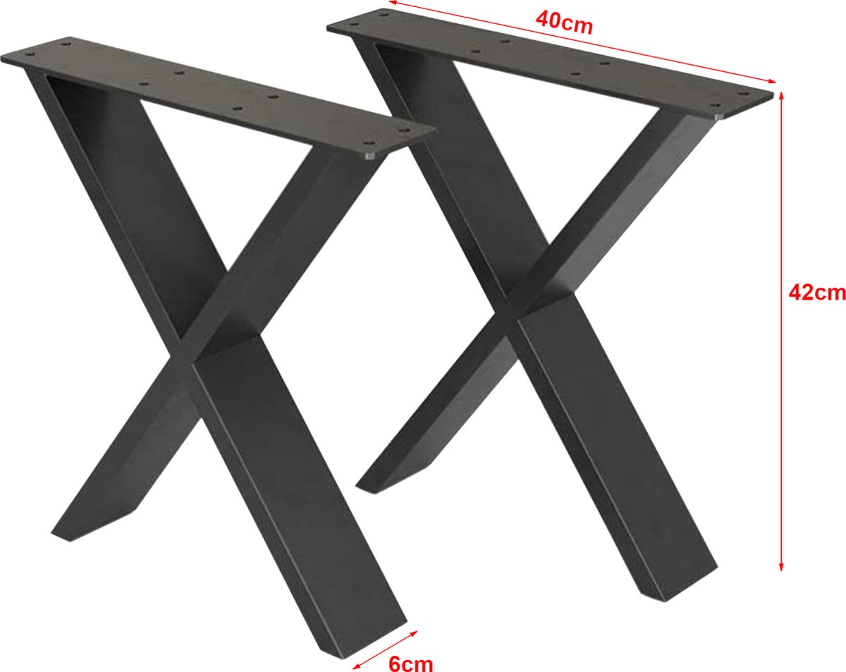 en.casa Stalen onderstel Maribo set van 2 X tafelpoot 42x40 cm zwart mat zwart, mat