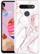 LG K51S Hoesje White Pink Marble - Designed by Cazy