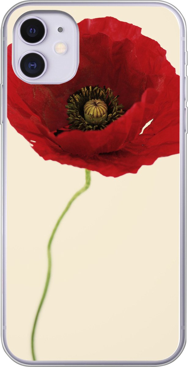 Telefoonhoesje Geschikt voor iPhone 11 hoesje - Close-up van een rode klaproos - Siliconen Telefoonhoesje Telefoonhoesje