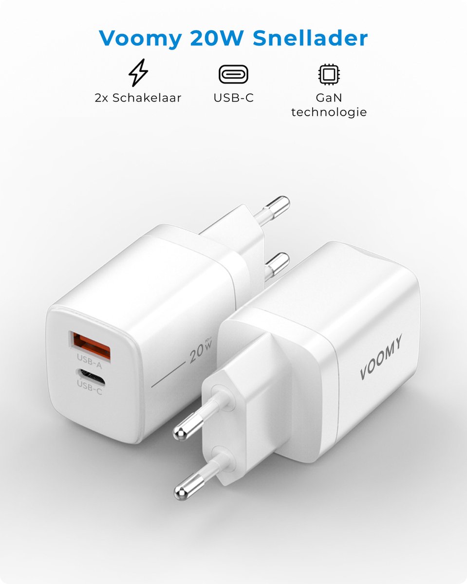 Voomy Chargeur 33W + Câble USB-C - USB-C & USB-A - Chargeur Rapide Apple  Iphone 11 /