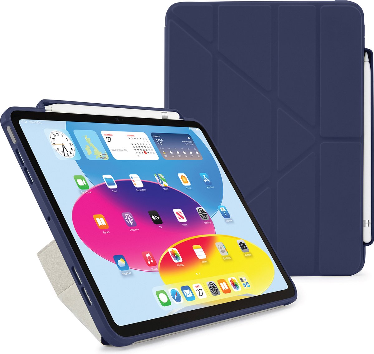 Pipetto Origami No3 Pencil Case – geschikt voor iPad 10.9 (2022) – met multifunctionele vouwbare cover – volledige 360˚ bescherming – geschikt voor Apple Pencil 2 - donker blauw