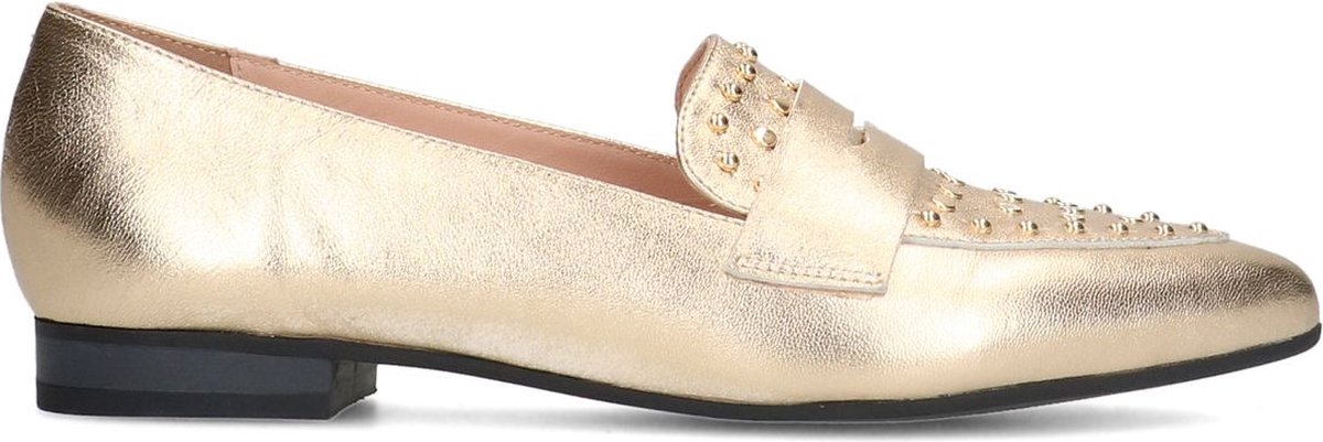 Manfield - Dames - Metallic leren loafers met goudkleurige studs - Maat 39