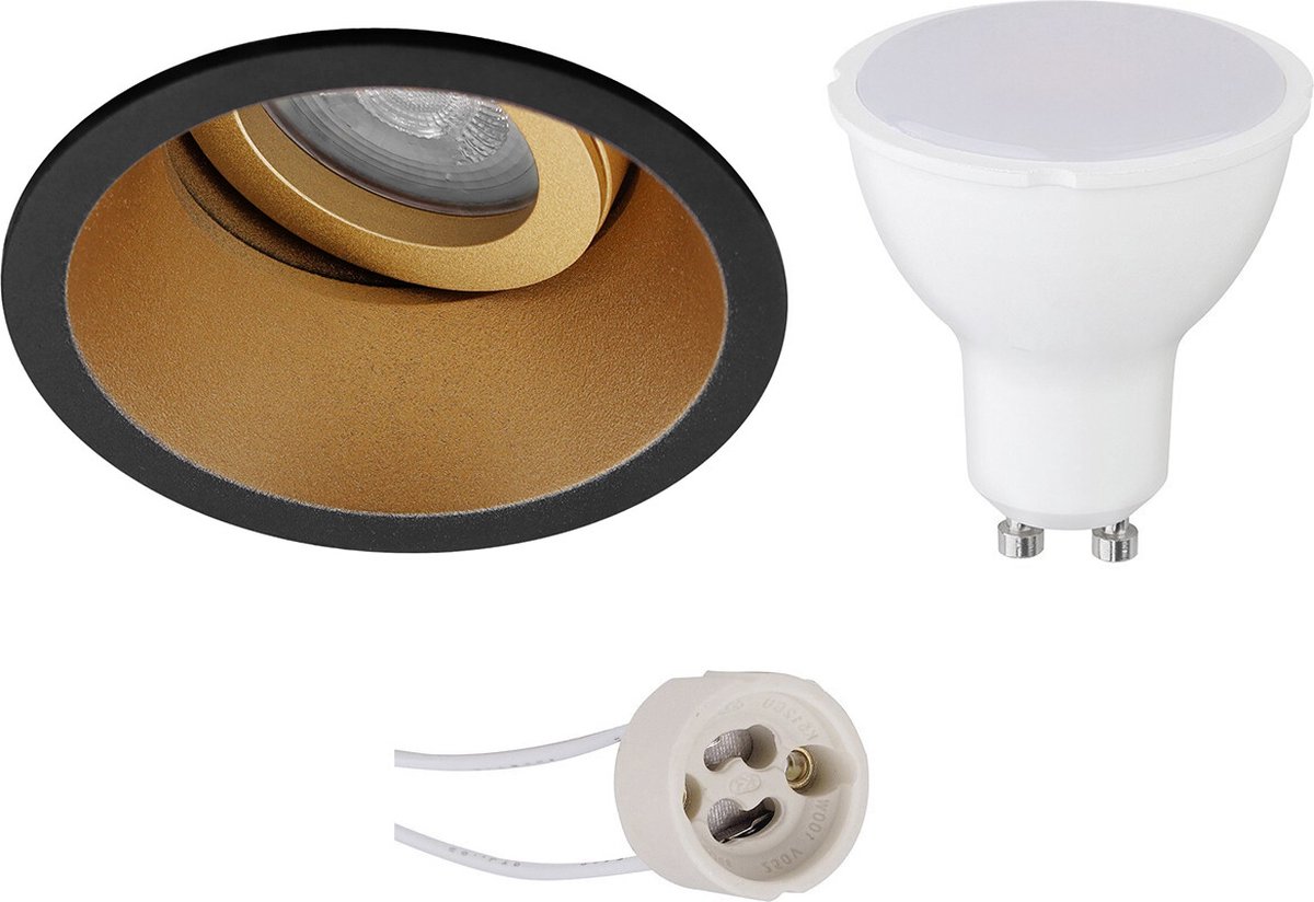GU10 Inbouwspot Set - Mat Zwart/Goud - Inbouw Rond - Kantelbaar - Proma Zano Pro - 4W - Warm Wit 3000K - Ø93mm