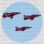 WallClassics - Muursticker Cirkel - Rode Vliegtuigen in de Lucht - 80x80 cm Foto op Muursticker