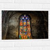 WallClassics - Muursticker - Glas-in-lood Raam in de Notre-Dame Kerk - 60x40 cm Foto op Muursticker