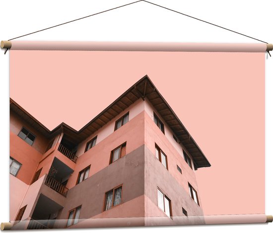 WallClassics - Textielposter - Gekleurd Appartement met Roze lucht - 90x60 cm Foto op Textiel