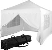 Easy up partytent - Partytent - Paviljoen - Partytent opvouwbaar - Partytent 3x3 - Partytent met zijwanden - Inclusief trolley - Waterdicht - UV 50+ bescherming - Met ramen - 17,5 kg - Staal - Wit - 300 x 300 cm