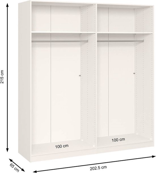 Beter Bed Easy Schuifdeurkast - Kledingkast met 2 schuifdeuren - 203 x 215 x 65 cm - Cremewit