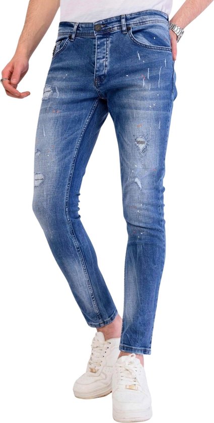 Pantalon Paint Splatter Homme Coupe Slim - 1063 - Blauw
