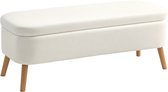 Pouf de rangement HOMCOM Polyester, Bois de caoutchouc 120L x 42P x 45H cm Blanc crème