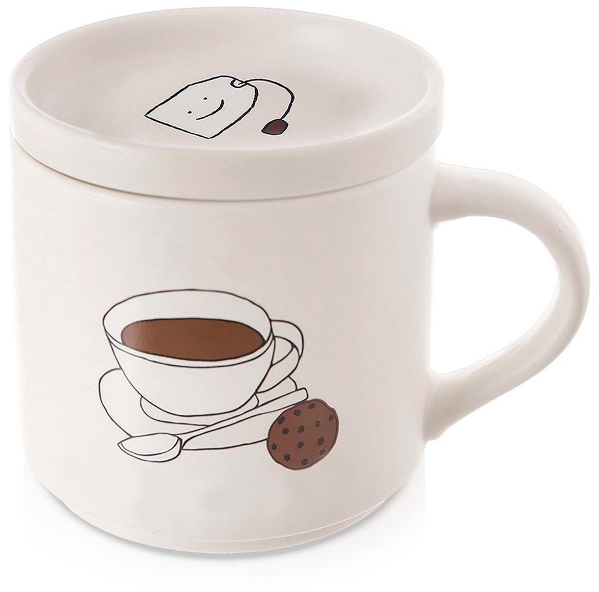 Orion - Thee - Mok met Deksel - 420 ml - Porselein - Beige - "Tea" Design