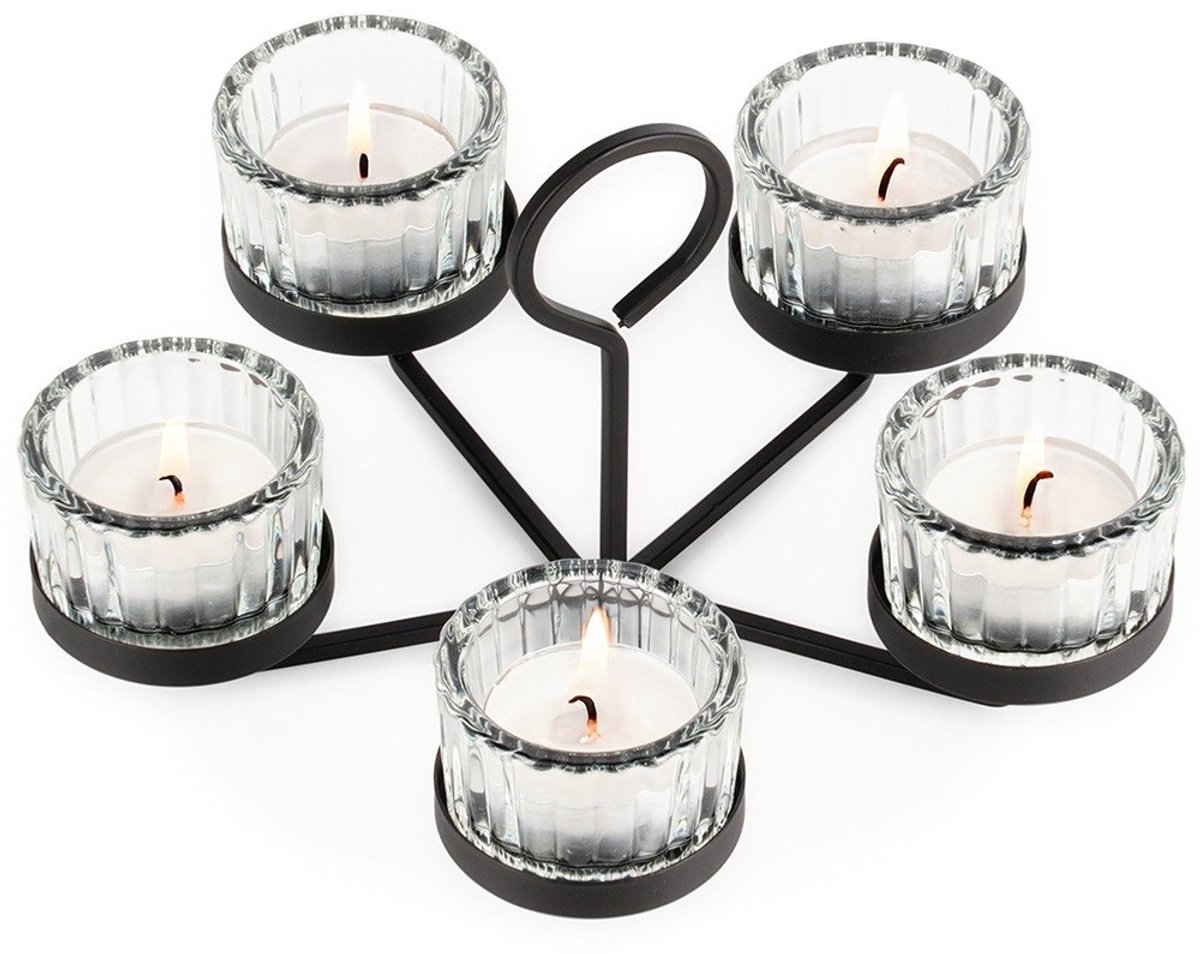 Kaarsenhouder voor 5 tealights, metaal en glas, 21 x 21 x 12 cm