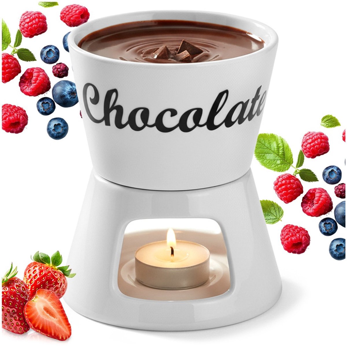 Excellent Houseware Chocoladefondue - 12,5 x 15,5 cm - wit - met vorken - porselein - moederdag - cadeau – foto 6