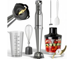 Staafmixer PRO 6-in-1 set - Titanium Messen - Inclusief Spatel, hakmolen, garde, melkopschuimer & Maatbeker - Krachtig & Vaatwasserbestendige Accessoires - Turbofunctie - 1100W - PFAS-vrij